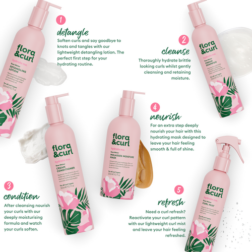 Hydrating haircare routine for dry curls from Flora & Curl.